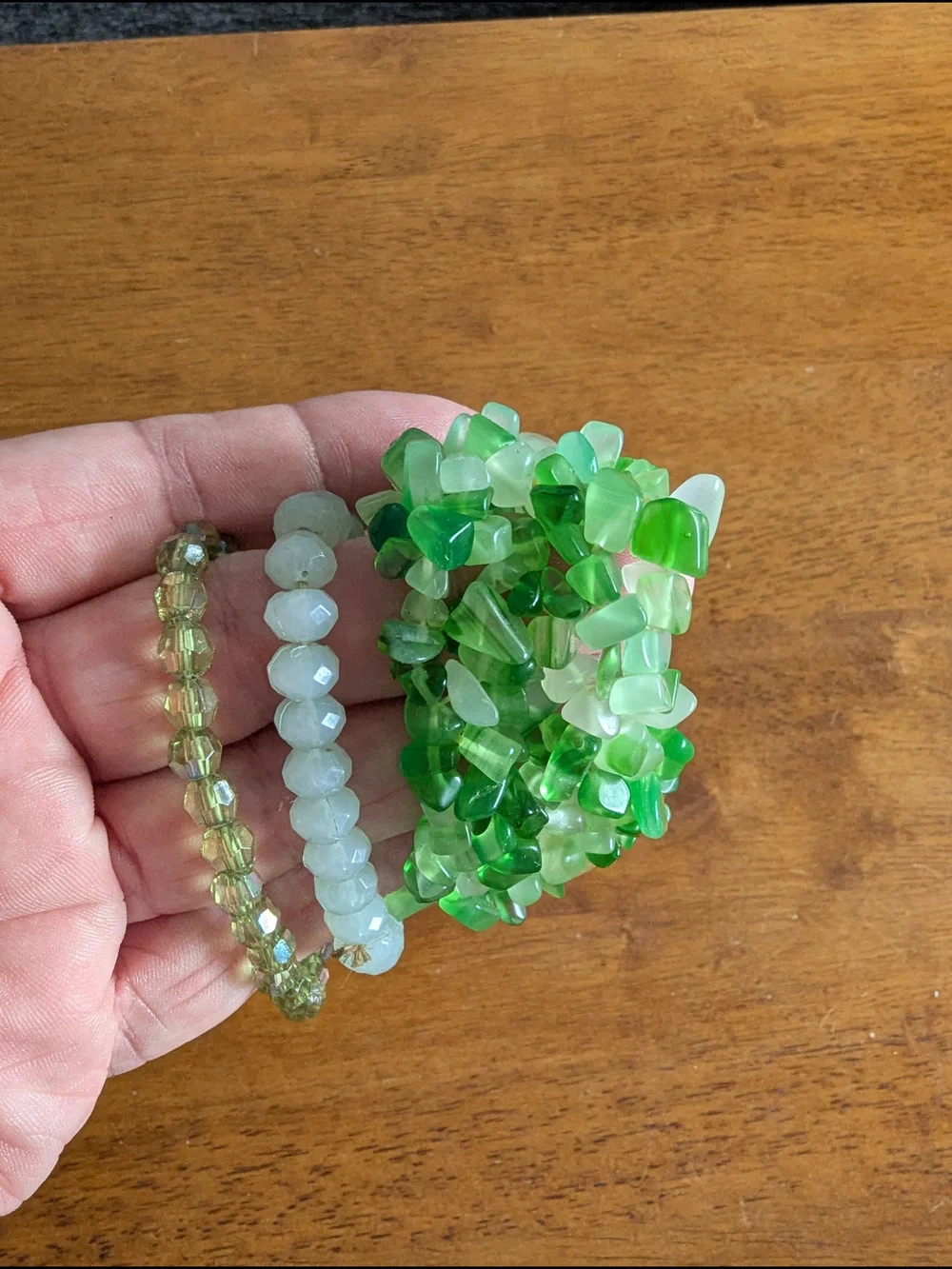 Gorgeous Green and White Beaded Stretch Bracelets Set